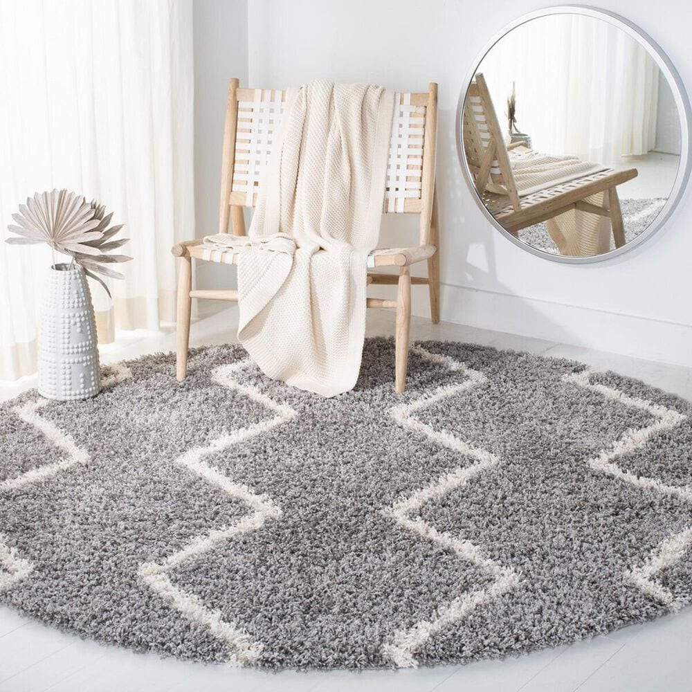 Safavieh Venus Shag VNS680J 6&#39;7&quot; Round Grey and Ivory Area Rug, , large