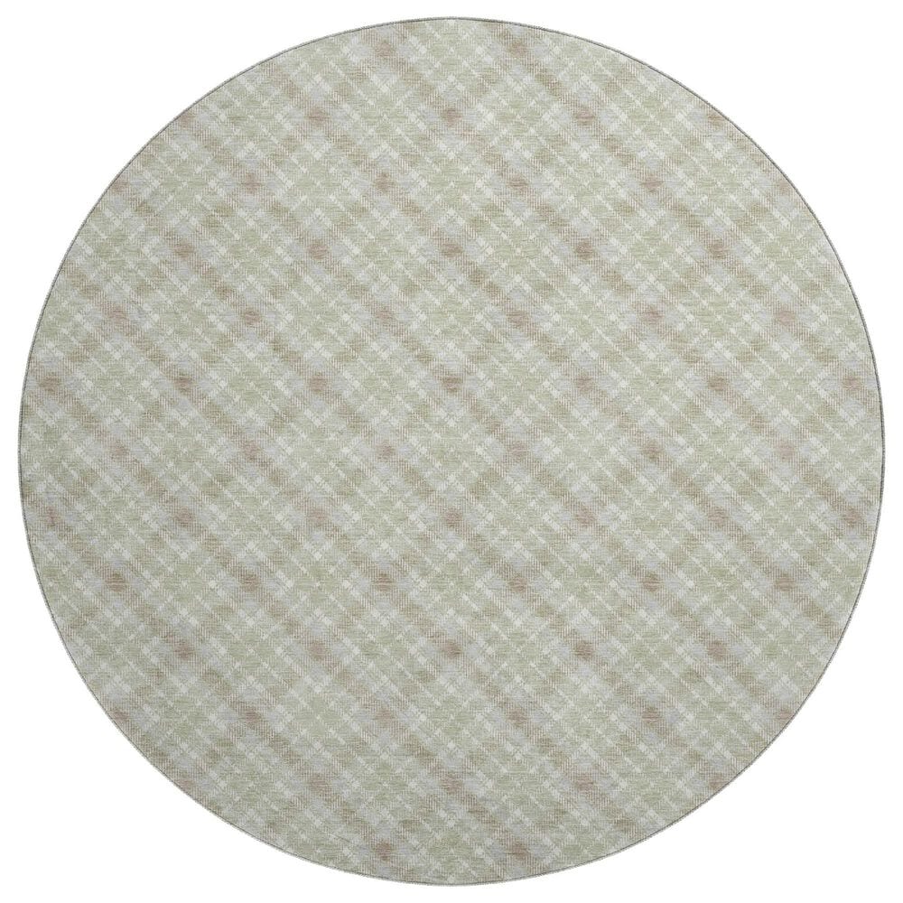 Dalyn Rug Company Soft Essentials Plaid Celery 8" Round Indoor/Outdoor Area Rug, , large