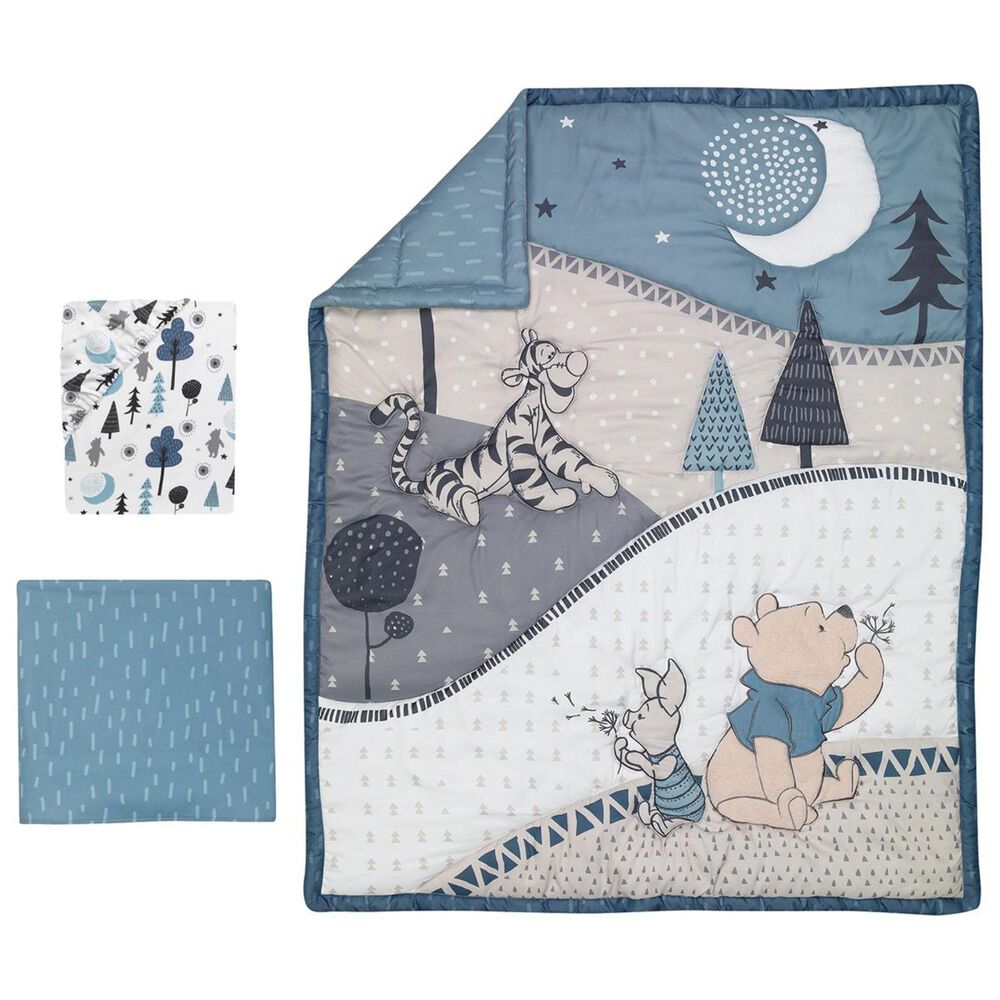 Lambs and Ivy Pooh Bear 3-Piece Crib Bedding Set in Blue and Gray, , large