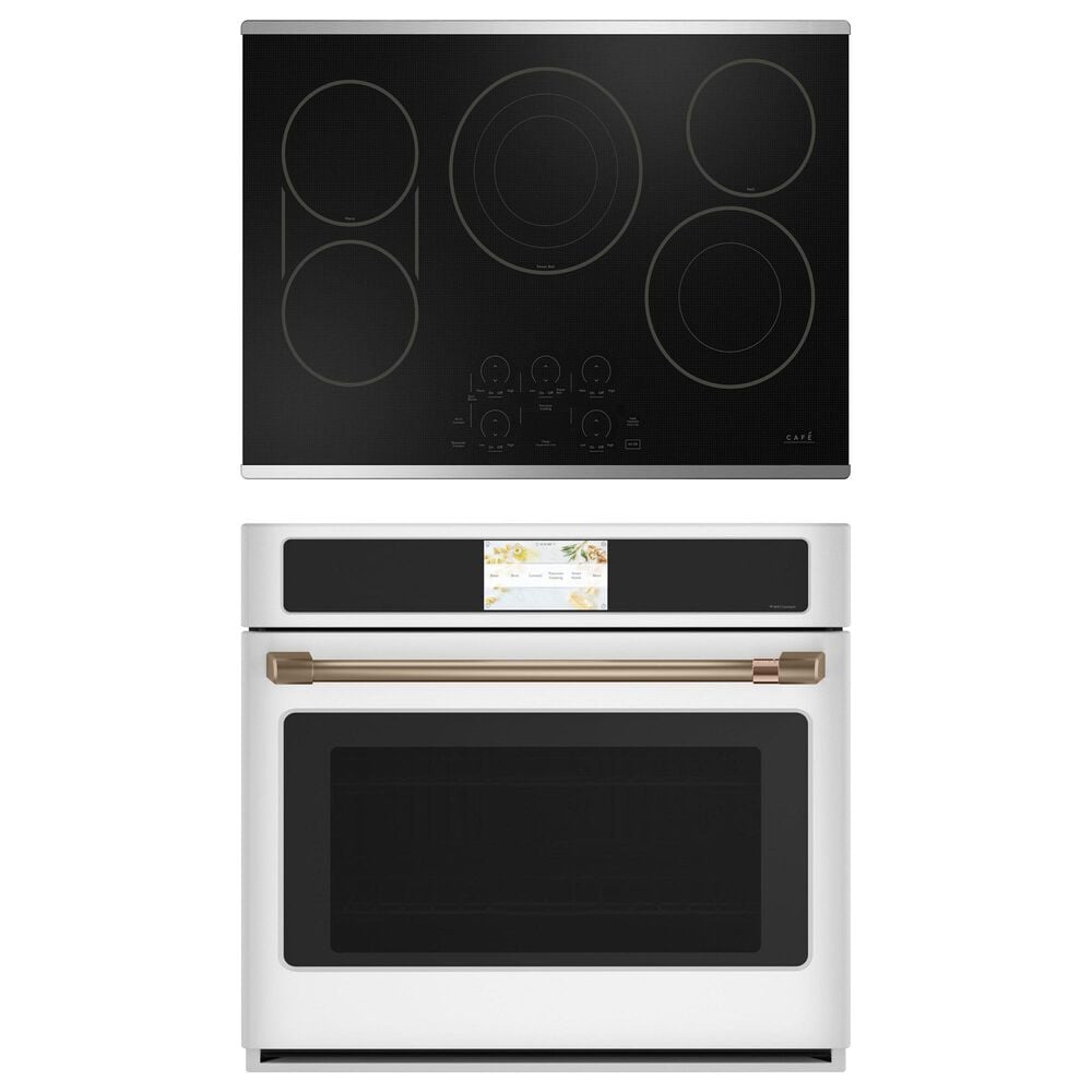 Cafe 2-Piece Kitchen Package with Matte White 30" Smart Built-In Convection Single Wall Oven and Stainless Steel 30" Electric Cooktop, , large
