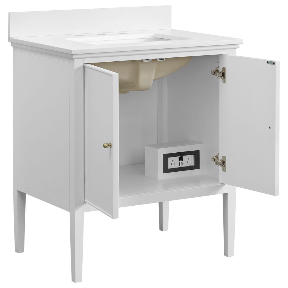 37B Heston 30" Single Bathroom Vanity in Bright White with White Composite Stone Top and Backsplash, , large