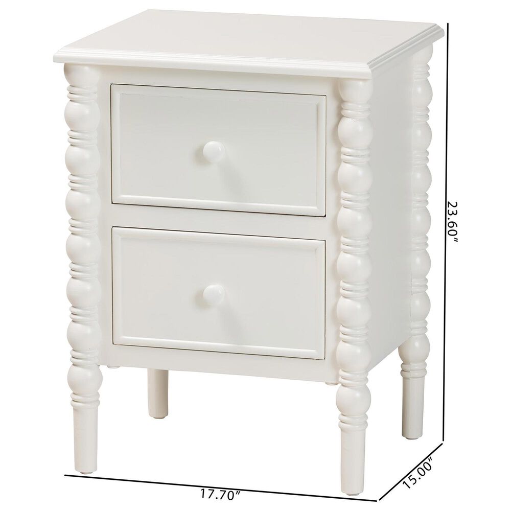 Baxton Studio Malinda 2-Drawer End Table with Spindle Legs in White, , large