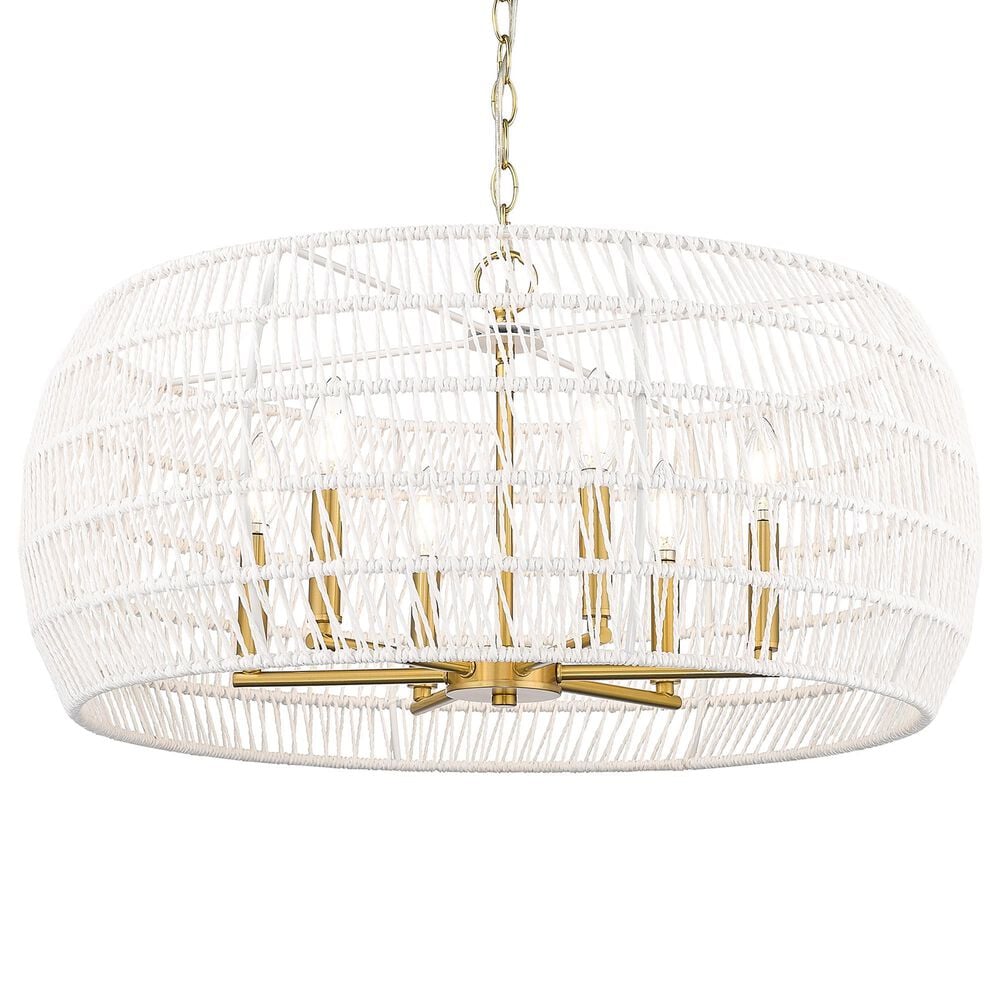 Golden Lighting Ellie 6-Light Chandelier with Bleached White Raphia Rope Shade in Modern Brushed Gold, , large