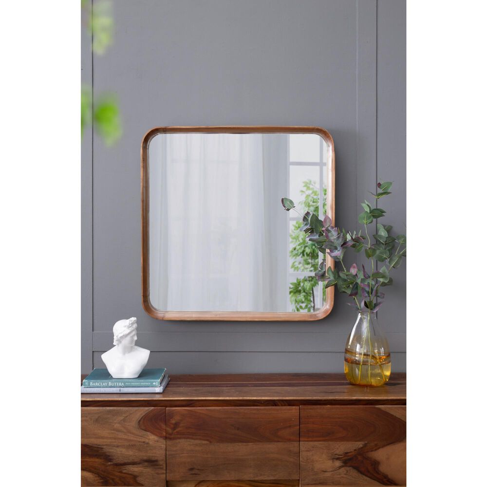 Hearth and Haven Square Wall Mirror with Wood Frame in Brown, , large