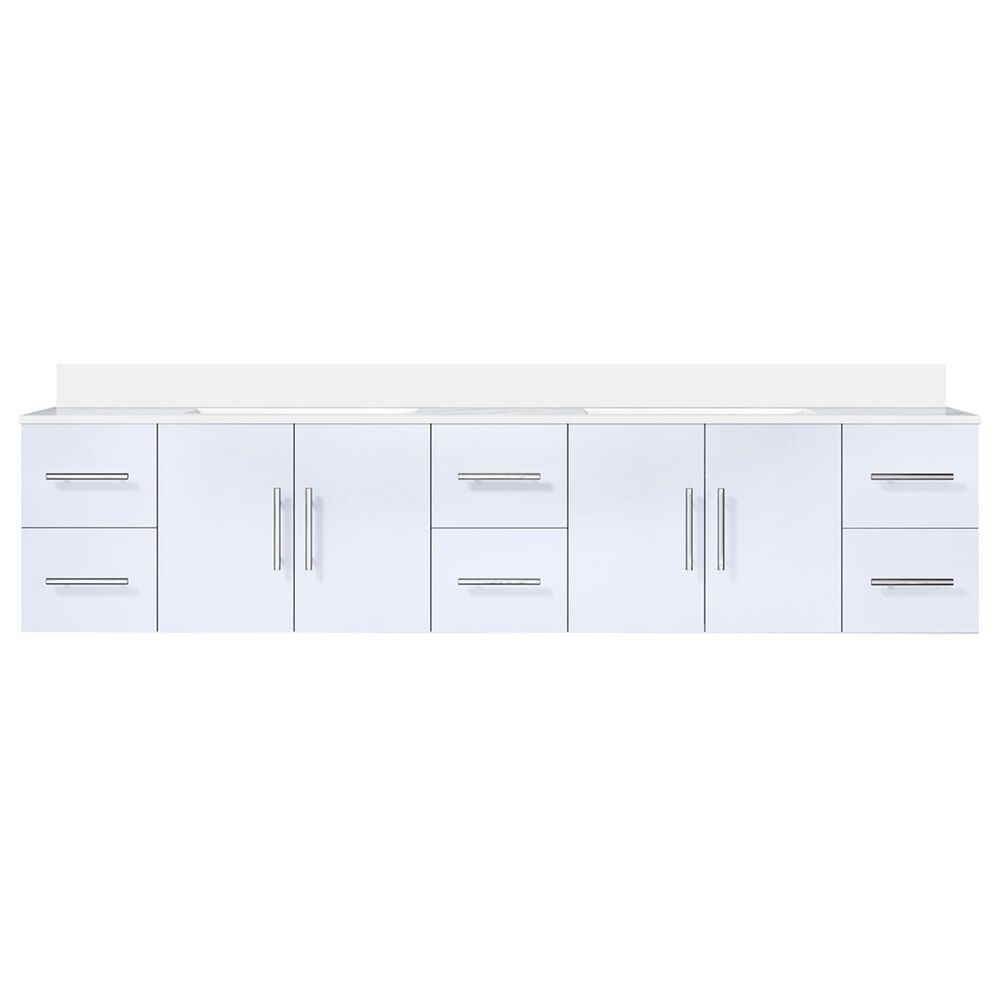 Lexora Home Geneva 84&quot; Double Bathroom Vanity in Glossy White with 2 cm White Quartz Top and Rectangular Sinks, , large