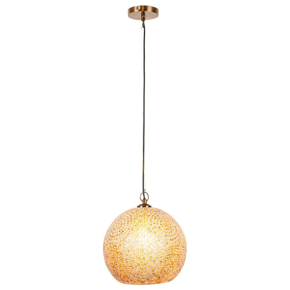 Teak Interiors 1-Light Glass Mosaic Pendant Lamp in Antique Gold, , large