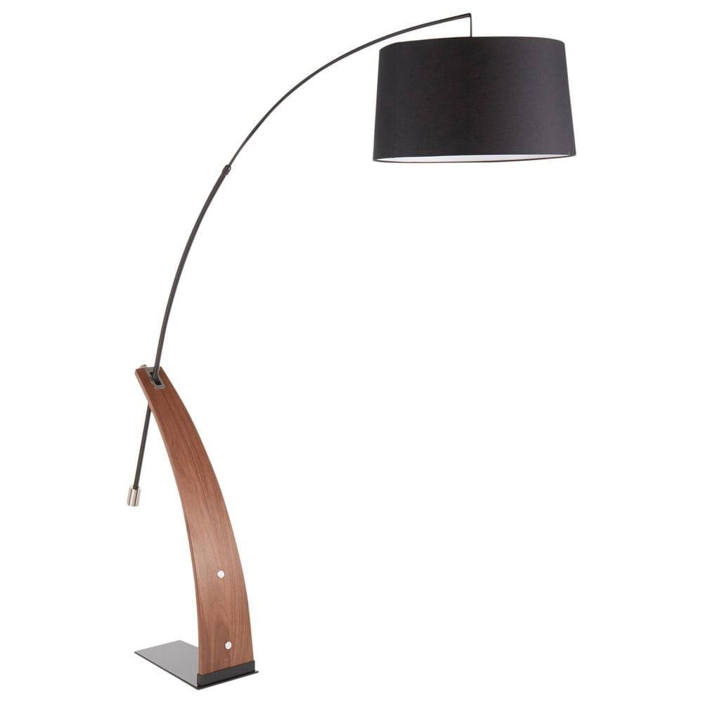 LumiSource Robyn Mid-Century Modern Floor Lamp in Walnut Wood and Black Linen Shade by LumiSource, , large