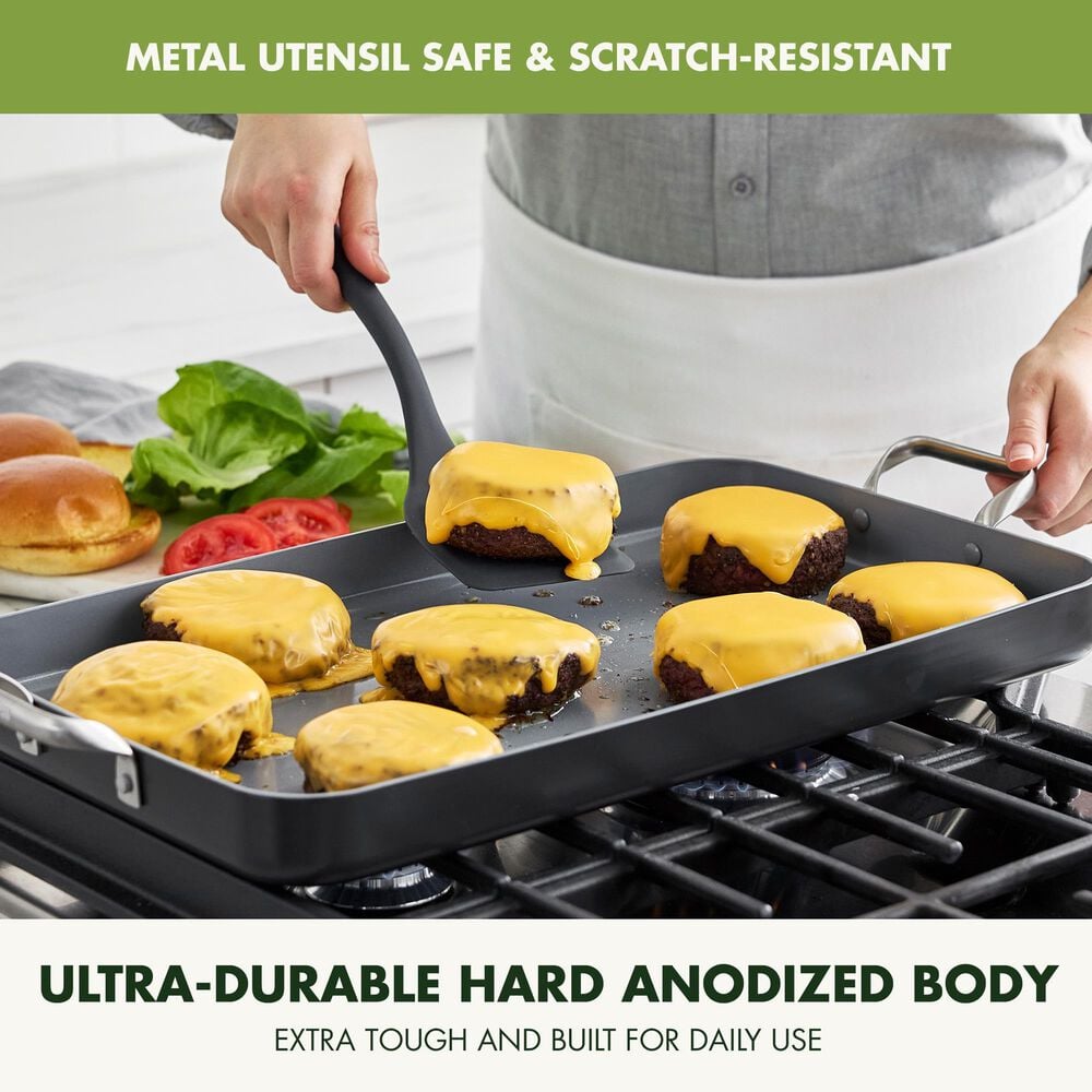 Green Pan Valencia Pro 18" x 11" Ceramic Nonstick Double Griddle in Grey, , large
