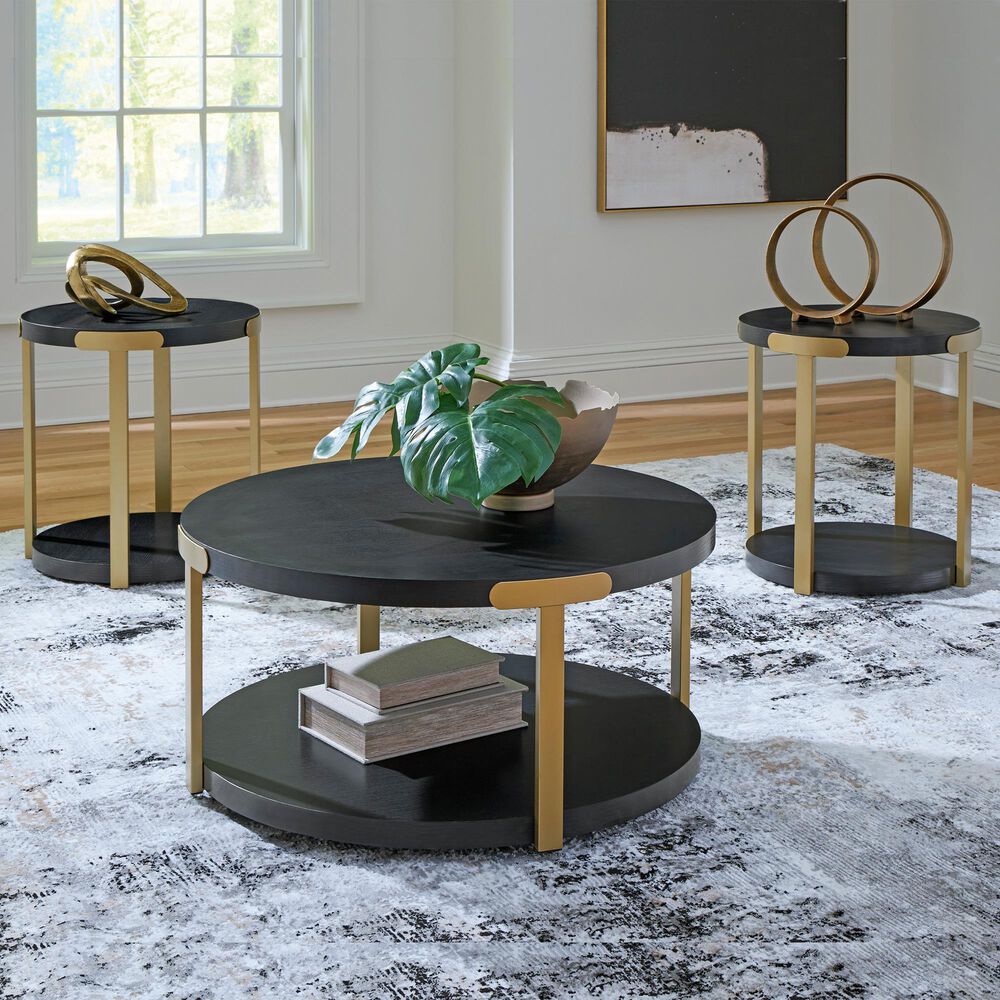 Ashley Shylore Occasional Table Set in Black and Brass (Set of 3), , large