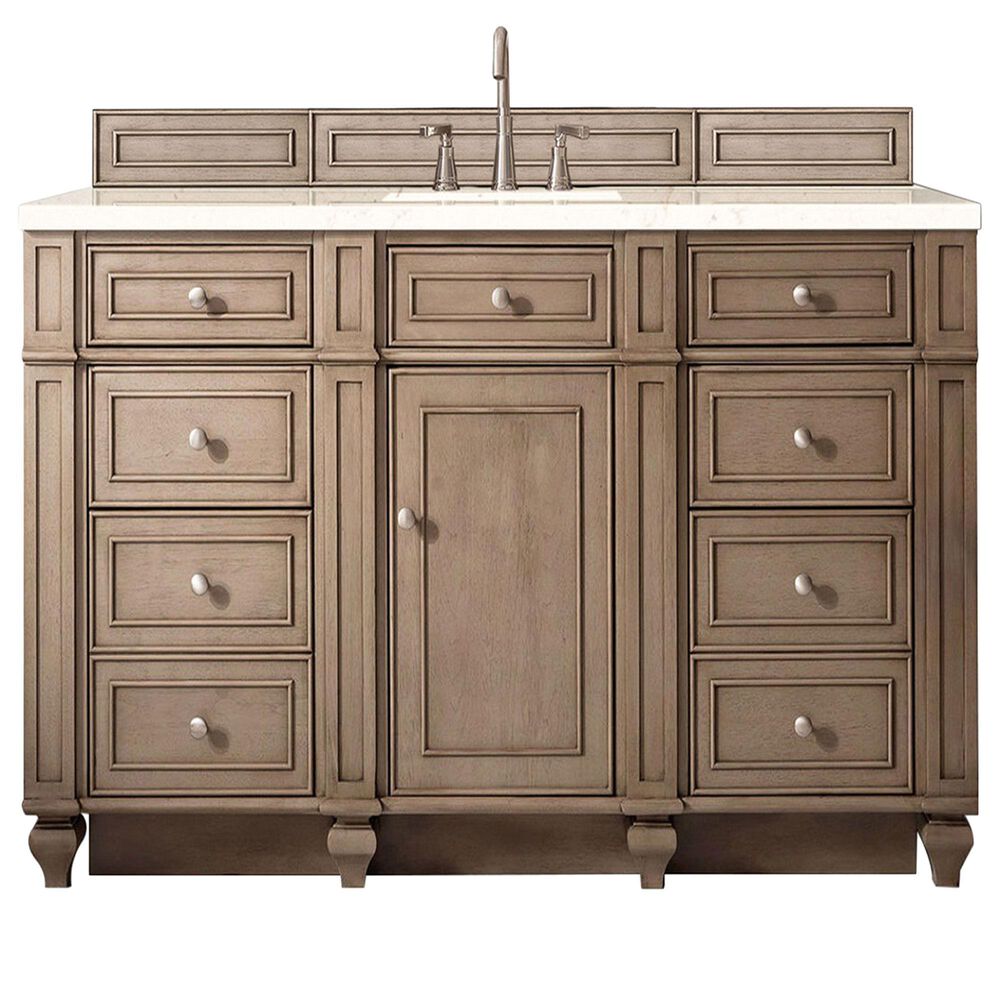 James Martin Vanities Bristol 60" Single Bathroom Vanity in Whitewashed Walnut with 3 cm Eternal Marfil Quartz Top and Rectangular Sink, , large