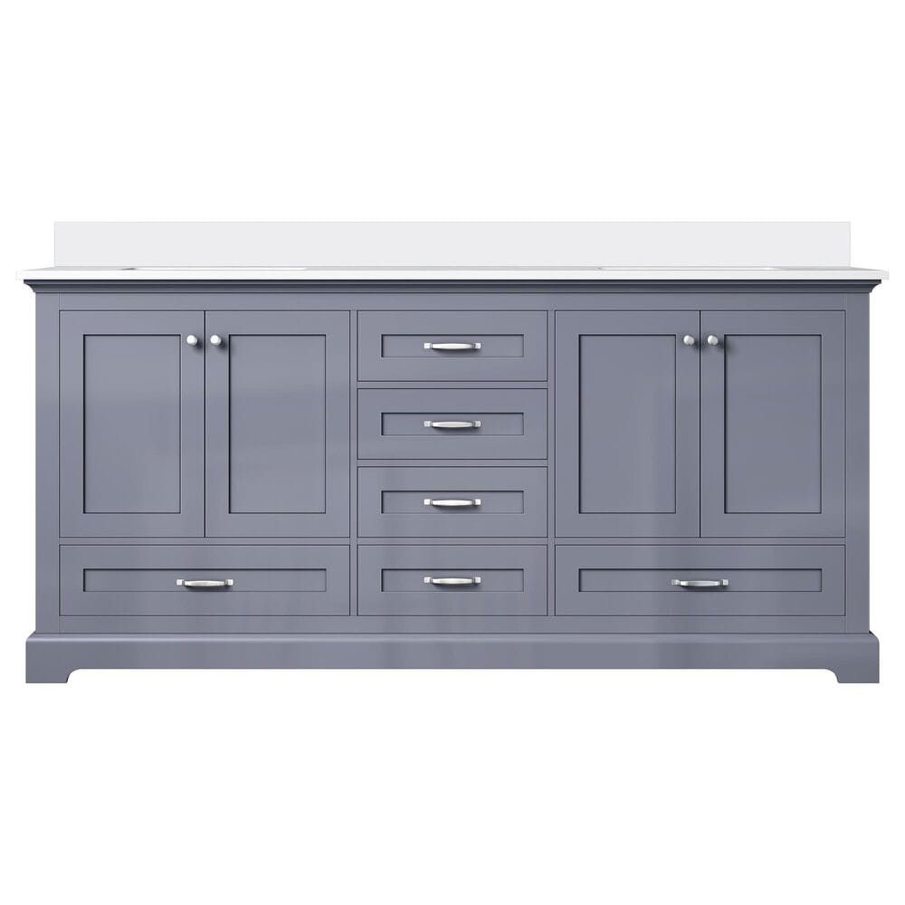 Lexora Home Dukes 72&quot; Double Bathroom Vanity in Dark Grey with 2 cm White Cultured Marble Top and Rectangular Sinks, , large