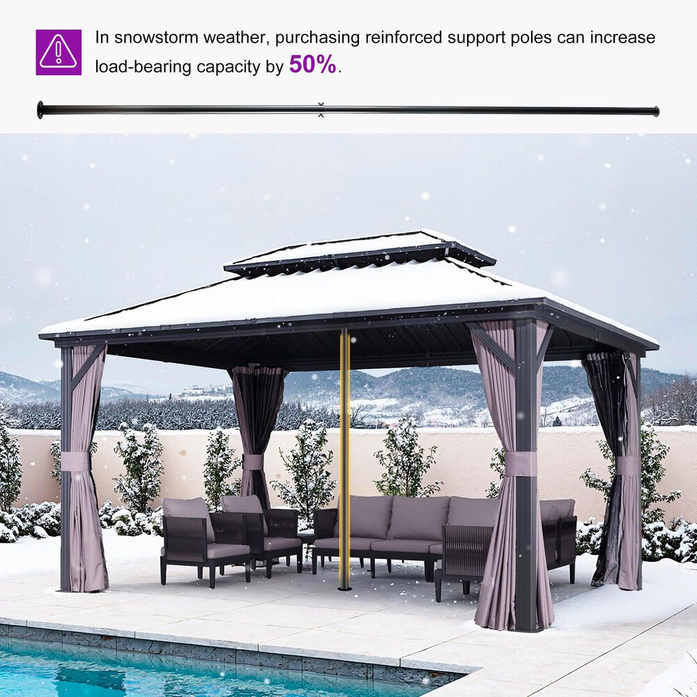 HOMLUX 10' x 14' Outdoor Hardtop Gazebo with Galvanized Steel Roof, Netting, and Curtains, Gray, , large