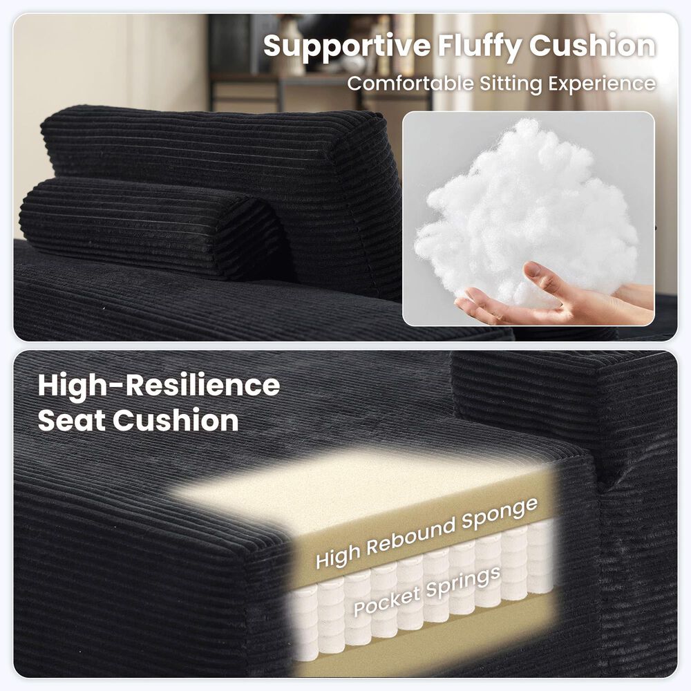 Homlux Oversized Corduroy Chaise Lounge in Black, , large