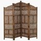Maple and Jade 4-Panel Foldable Room Divider Screen with Carved Designs in Brown, , large