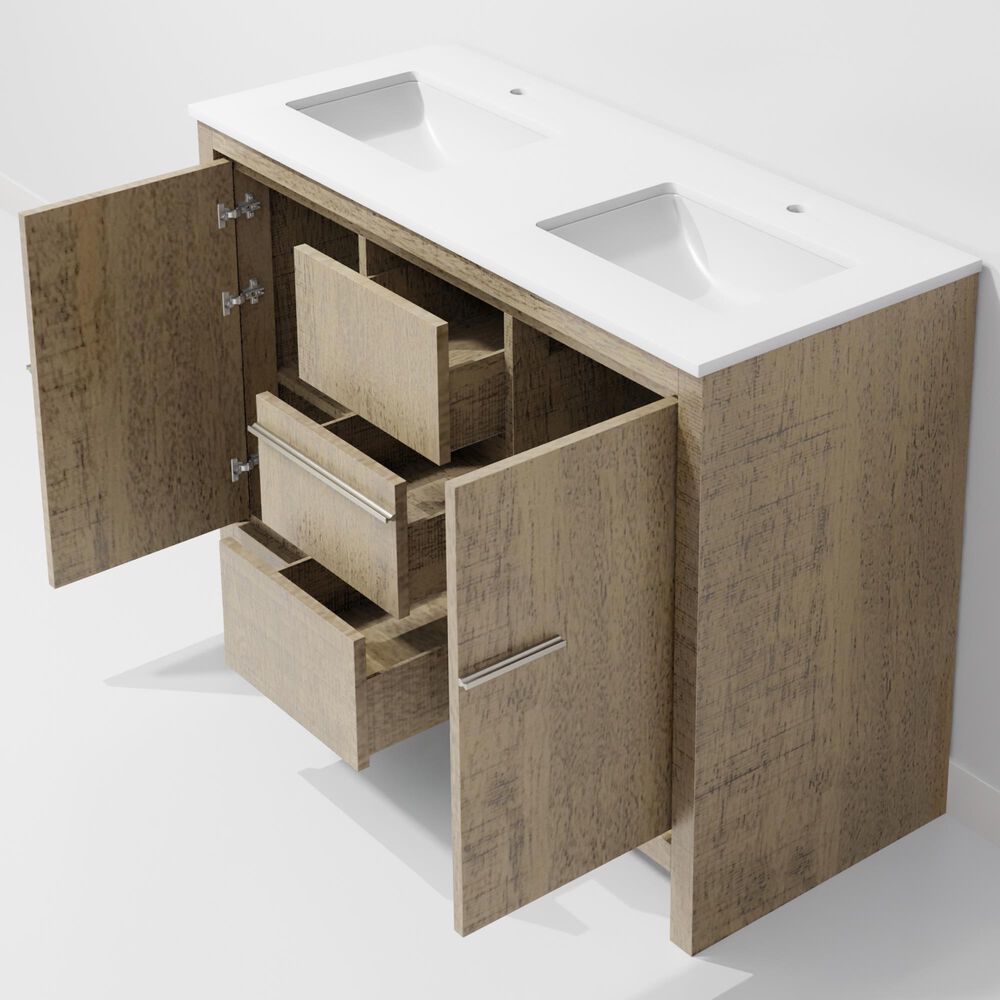 Lexora Home Lafarre 48" Double Bathroom Vanity in Rustic Acacia with 2 cm White Cultured Marble Top and Rectangular Sinks, , large