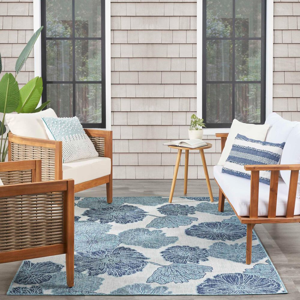 Nourison Garden Oasis Floral Blue 4&#39; x 6&#39; Indoor/Outdoor Area Rug, , large