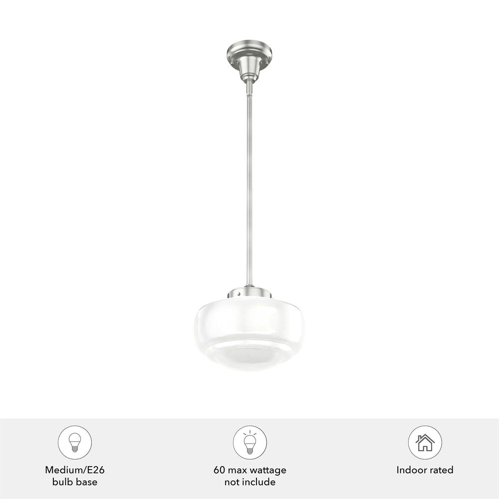 Hunter Saddle Creek 10&quot; 1-Light Pendant with White Shade in Brushed Nickel, , large