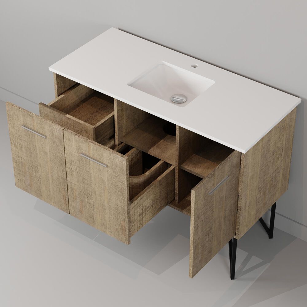 Lexora Home Lancy 48" Single Bathroom Vanity in Rustic Acacia with 2 cm White Cultured Marble Top and Rectangular Sink, , large