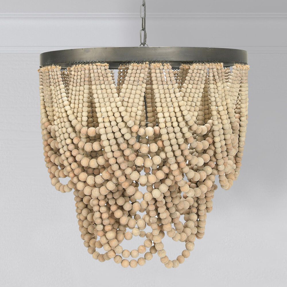 Creative Coop Laurel 2-Tier Draped Wood Bead Chandelier with Black and Natural Shade, , large