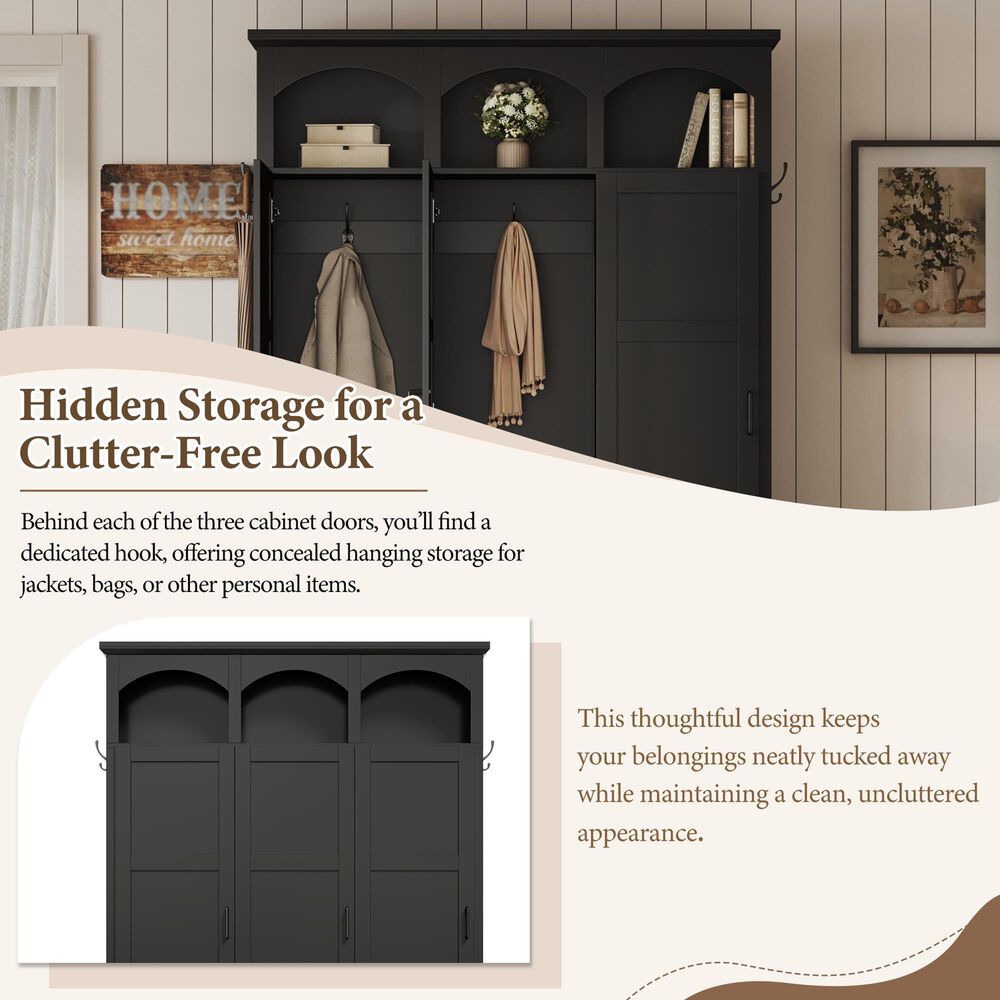 HOMLUX 5-Hook Hall Tree with 3 Hidden Storage in Black and Walnut, , large
