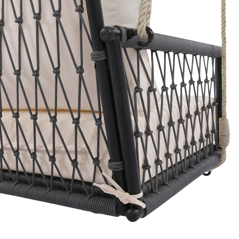 HOMLUX Patio Woven Rope Swing Sofa with Black Steel in Beige, , large