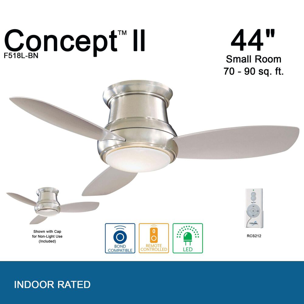Minka-Aire Concept II 44" Flush Mount Ceiling Fan with LED Light in Brushed Nickel, , large