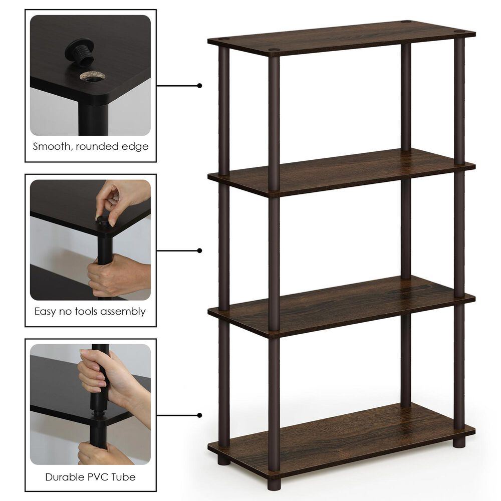 HOMLUX Turn-N-Tube 4-Tier Multipurpose Shelf Display Rack in Walnut and Brown, , large