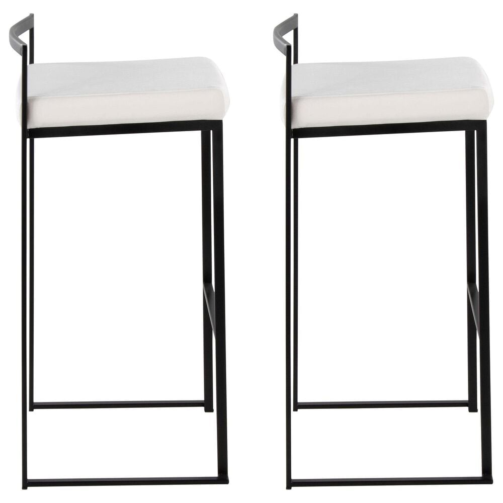 Lumisource Fuji Stackable Barstool with White Velvet Cushion in Black &#40;Set of 2&#41;, , large