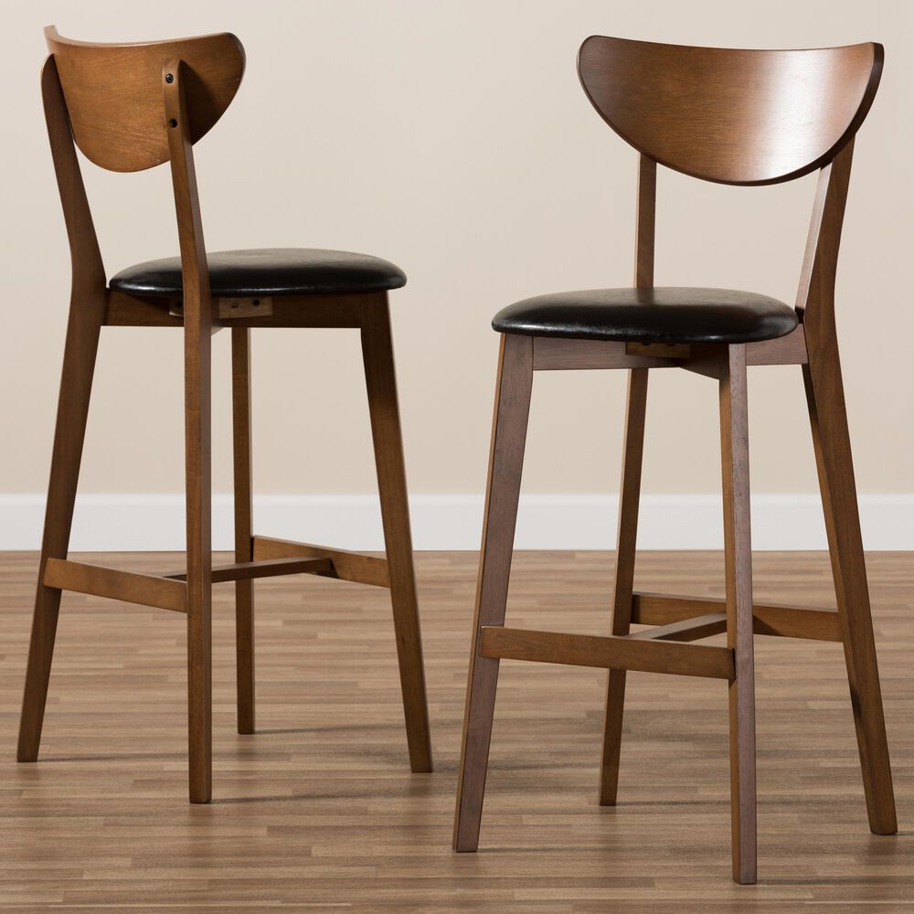Baxton Studio Eline Bar Stool in Walnut (Set of 2), , large