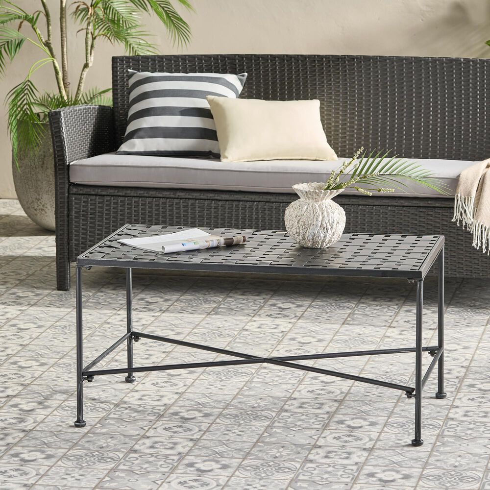 Hearth and Haven Luna Outdoor Metal Coffee Table with Lattice Top in Black, , large