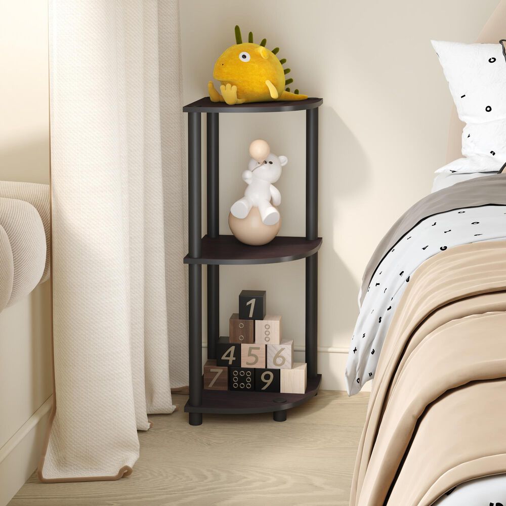 HOMLUX Turn-N-Tube 3-Tier Corner Bookshelf in Dark Walnut, , large