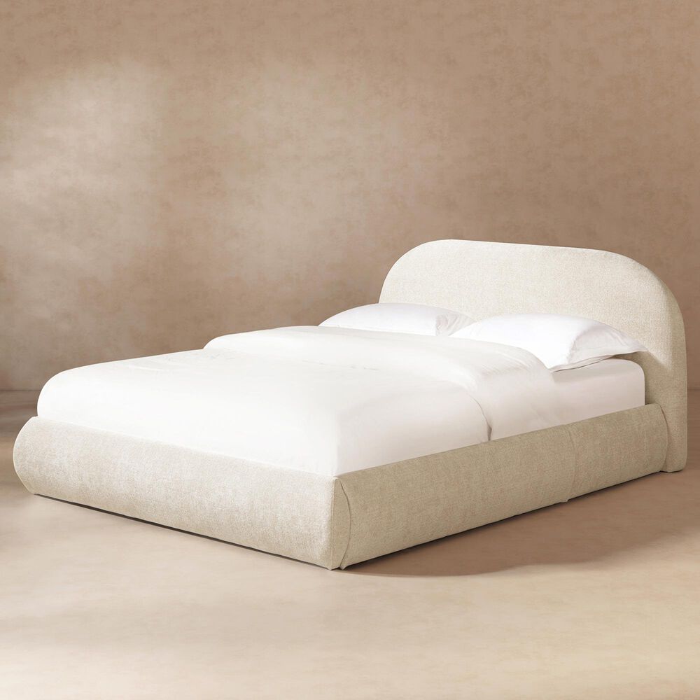 Jennifer Taylor Home Archie Puffy Grounded King Upholstered Platform Bed in Oatmeal Light Beige, , large