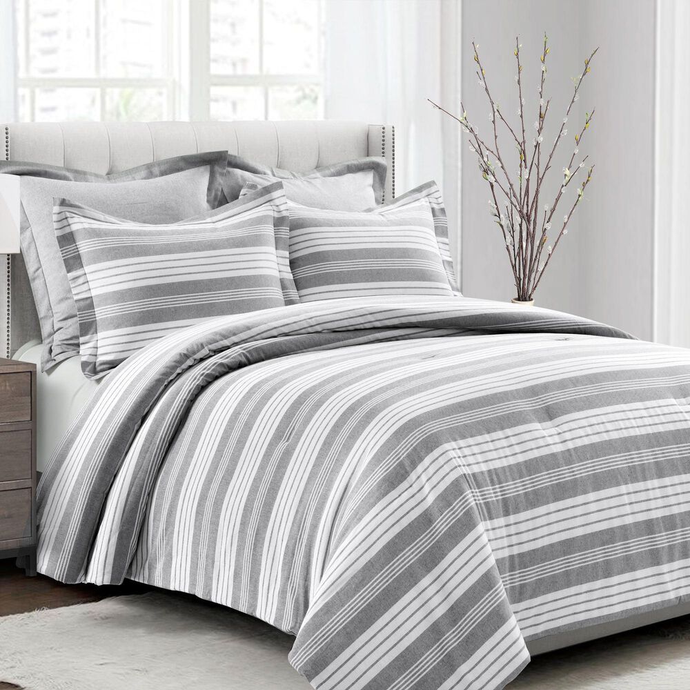 Triangle Home Fashions Farmhouse Yarn Dyed 5-Piece King Comforter Set in Gray and White, , large