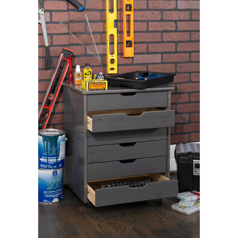 Linon Home Decor Cary 6-Drawer Wide Rolling Cart in Grey, , large