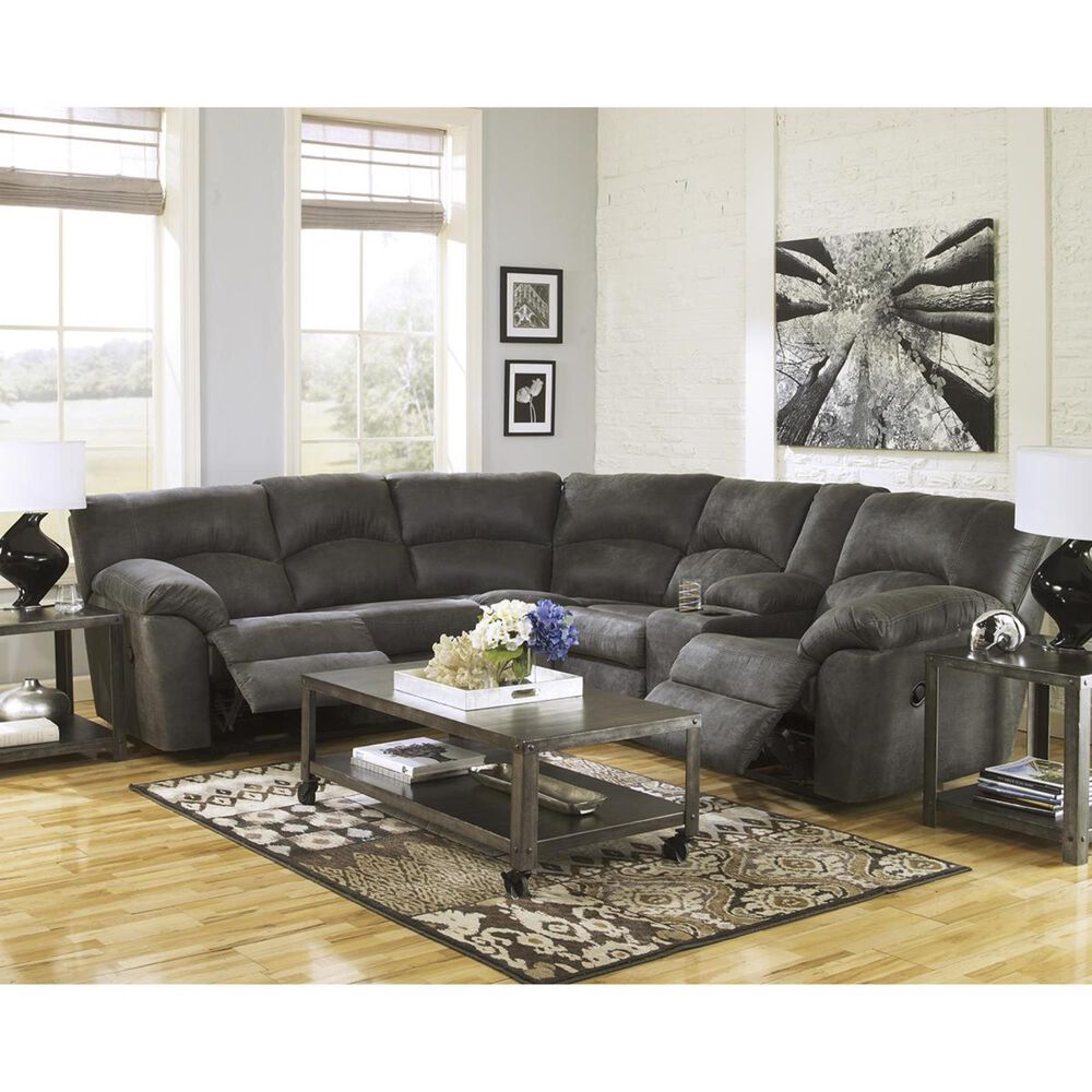Ashley Tambo 2-Piece Manual Reclining Curved Sectional in Gray, , large