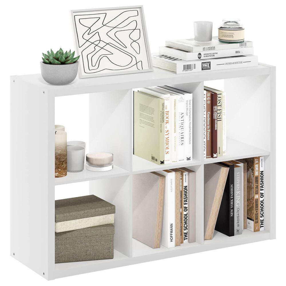 HOMLUX 6-Cube Reversible Open Back Bookshelf in White, , large