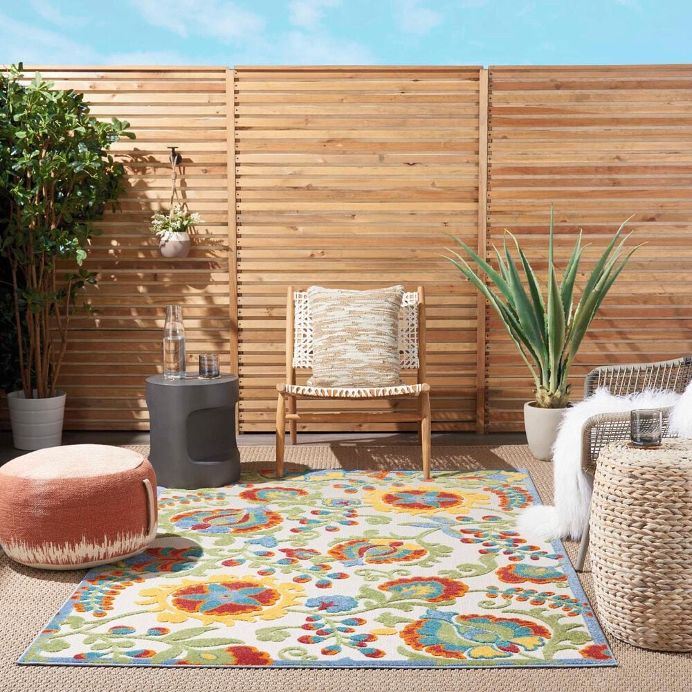 Nourison Aloha ALH17 6&#39; x 9&#39; Ivory and Multicolor Indoor/Outdoor Area Rug, , large