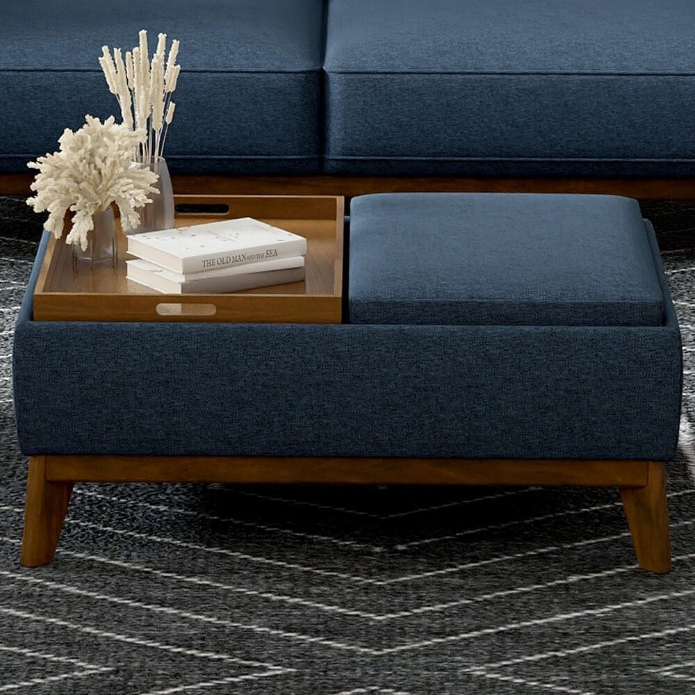 Emerald Home Furnishings Aria Storage Ottoman with Tray in Navy Storm, , large