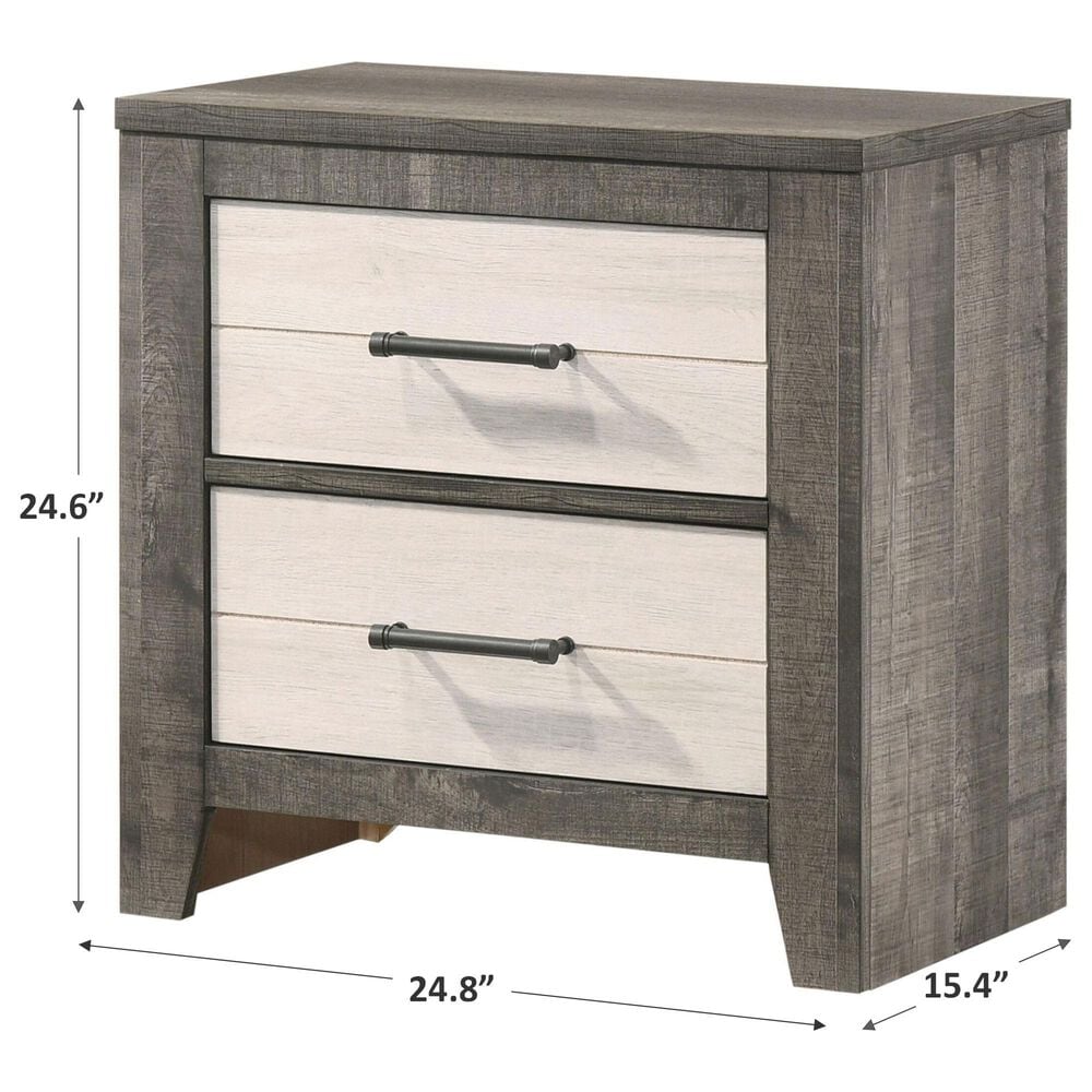 Crown Mark Rhett 2-Drawer Nightstand in Gray and White, , large
