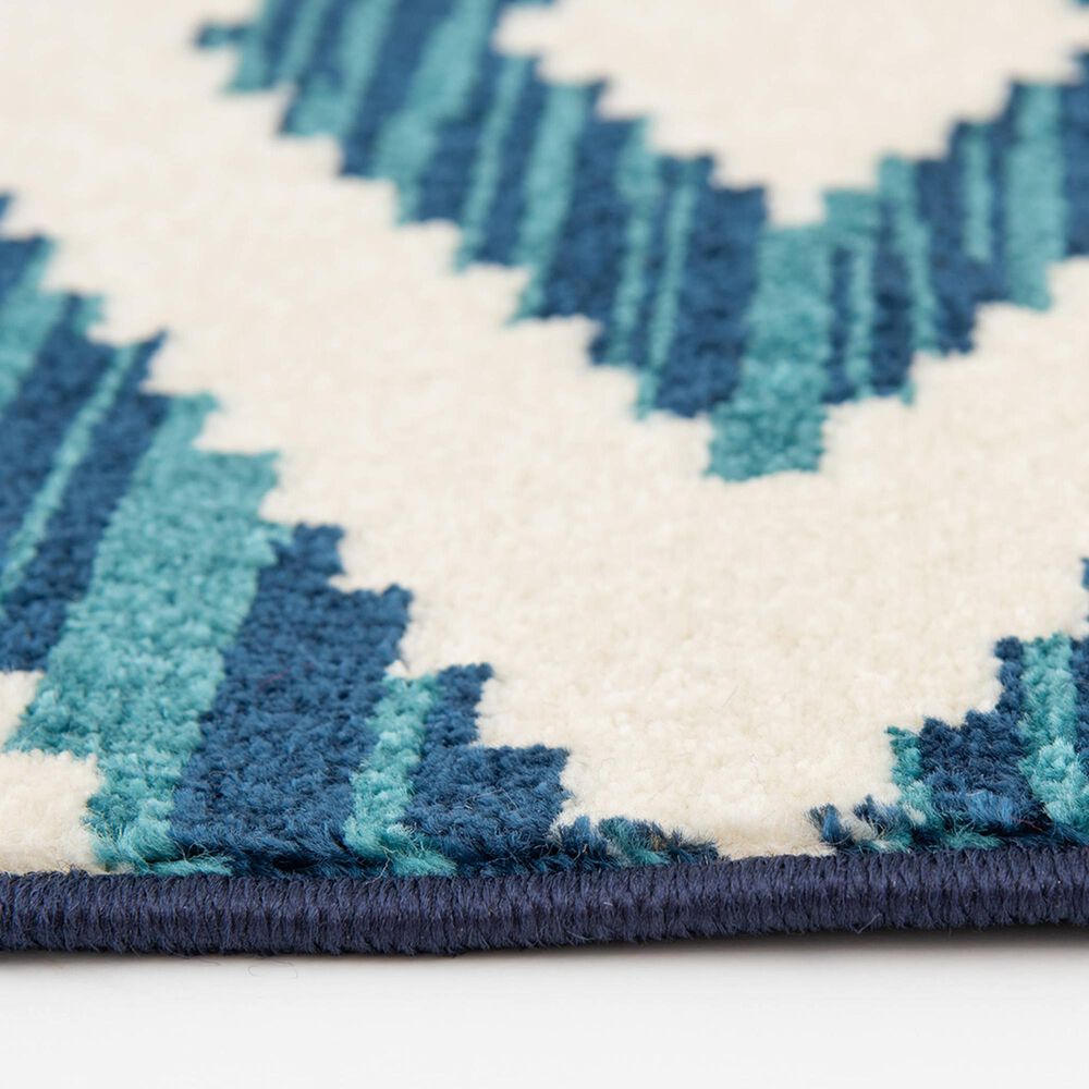 Central Oriental Terrace Tropic Scalene 6&#39;7&quot; x 9&#39;6&quot; White and Blue Area Rug, , large