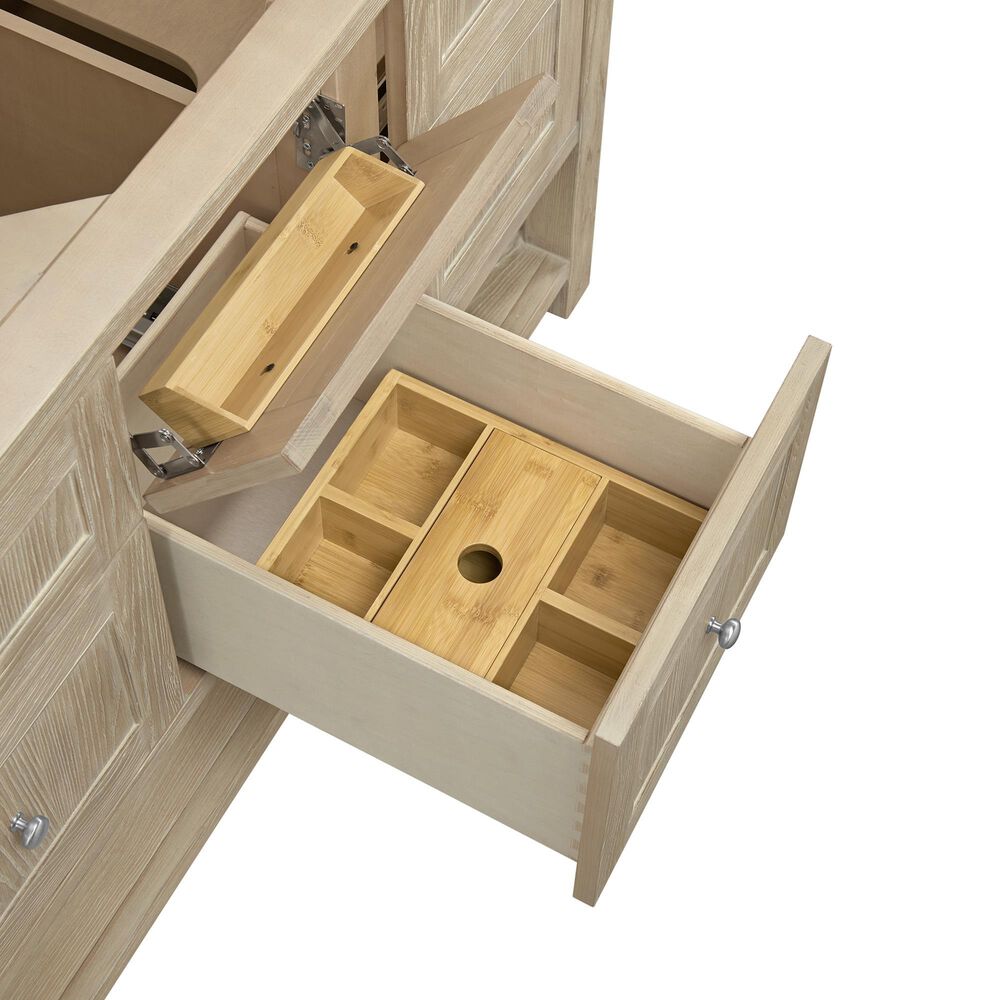 James Martin Vanities Breckenridge 60&quot; Double Bathroom Vanity in Whitewashed Oak with 3 cm Parisien Bleu Quartz Top and Rectangular Sinks, , large