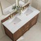 James Martin Vanities Lorelai 60" Double Vanity in Mid-Century Walnut with 3 cm Arctic Fall Solid Surface Top, , large