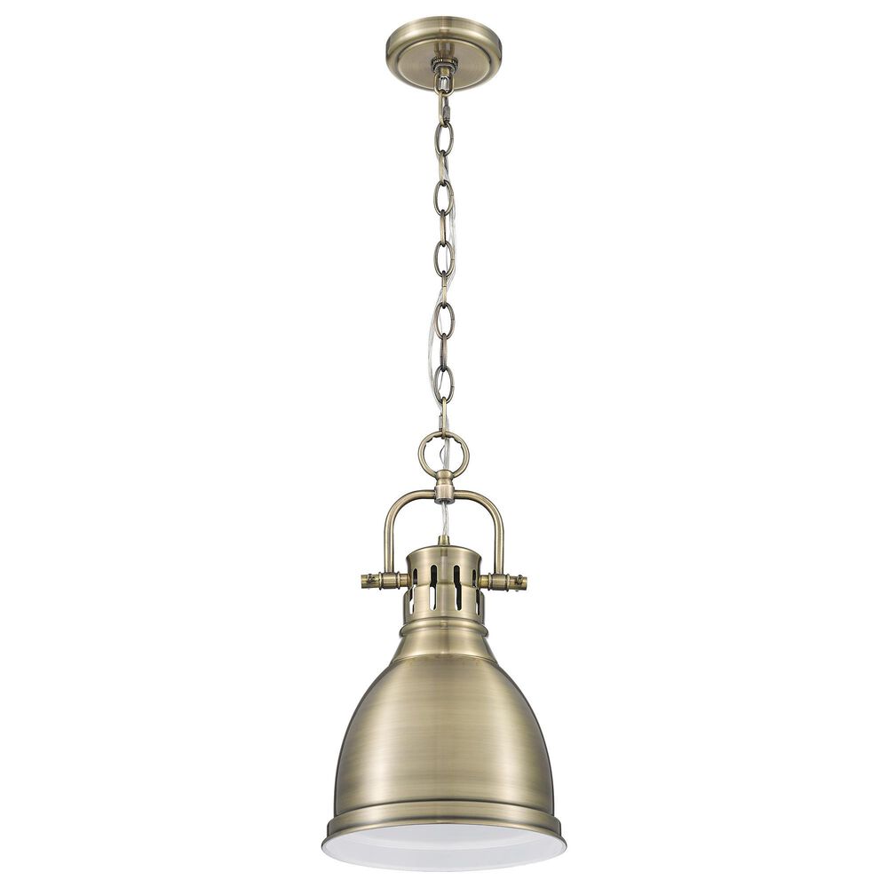 Golden Lighting Duncan 1-Light Small Pendant with Chain in Aged Brass, , large