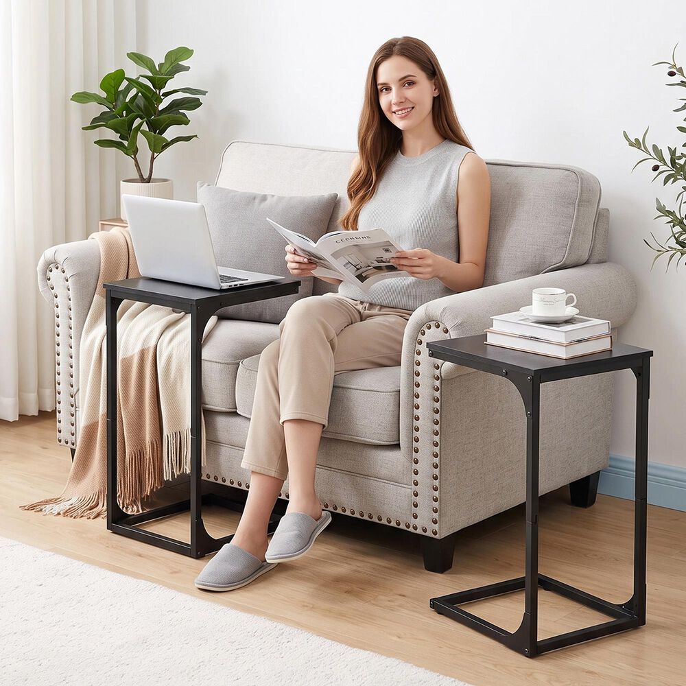 FDW C-Shape Side Table in Black (Set of 2), , large