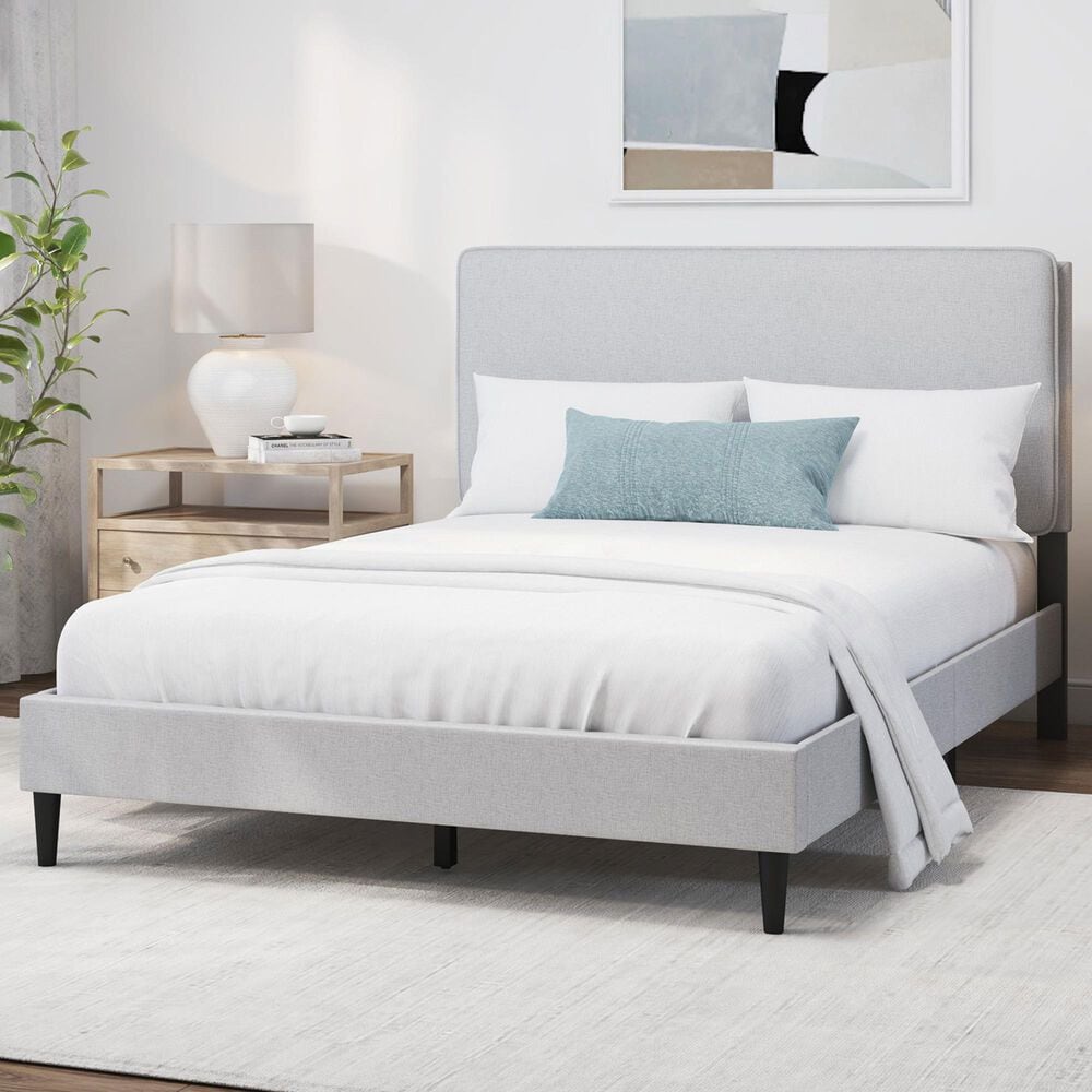 Richlands Furniture Emslie Queen Platform Bed with Light Gray Upholstery in Black, , large