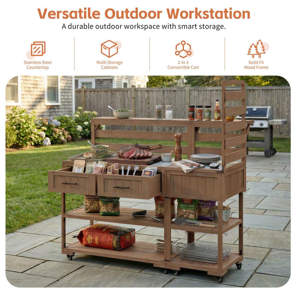 HOMLUX 62.3'' Outdoor Kitchen Island in Brown, , large