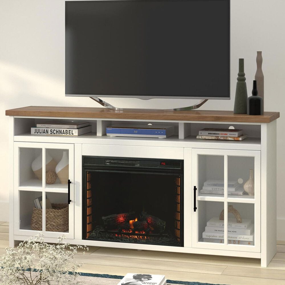 Endress International Hampton 74&quot; Fireplace TV Console in Barnwood and Jasmin White, , large