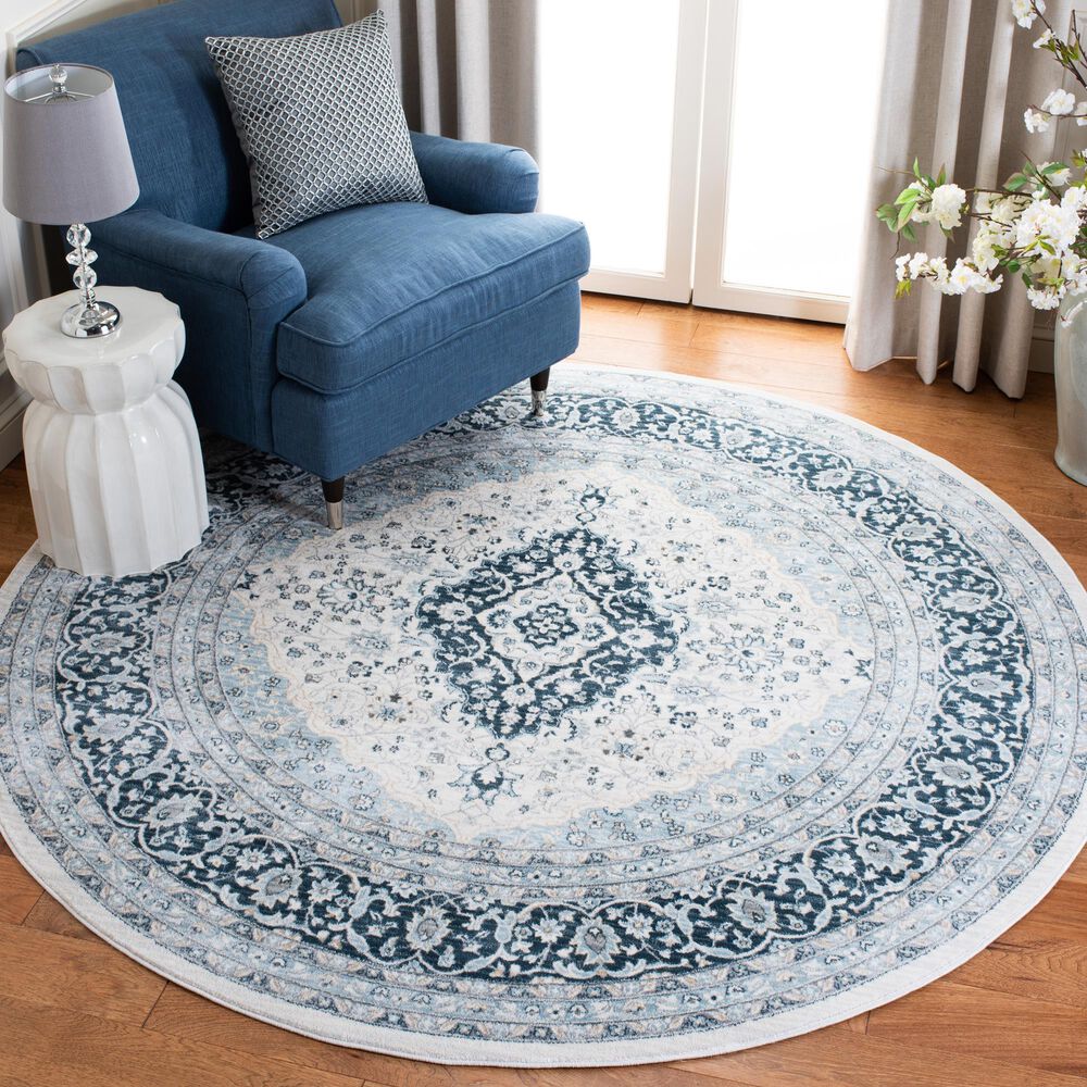 Safavieh Isabella 6&#39;7&quot; Round Cream and Dark Blue Area Rug, , large