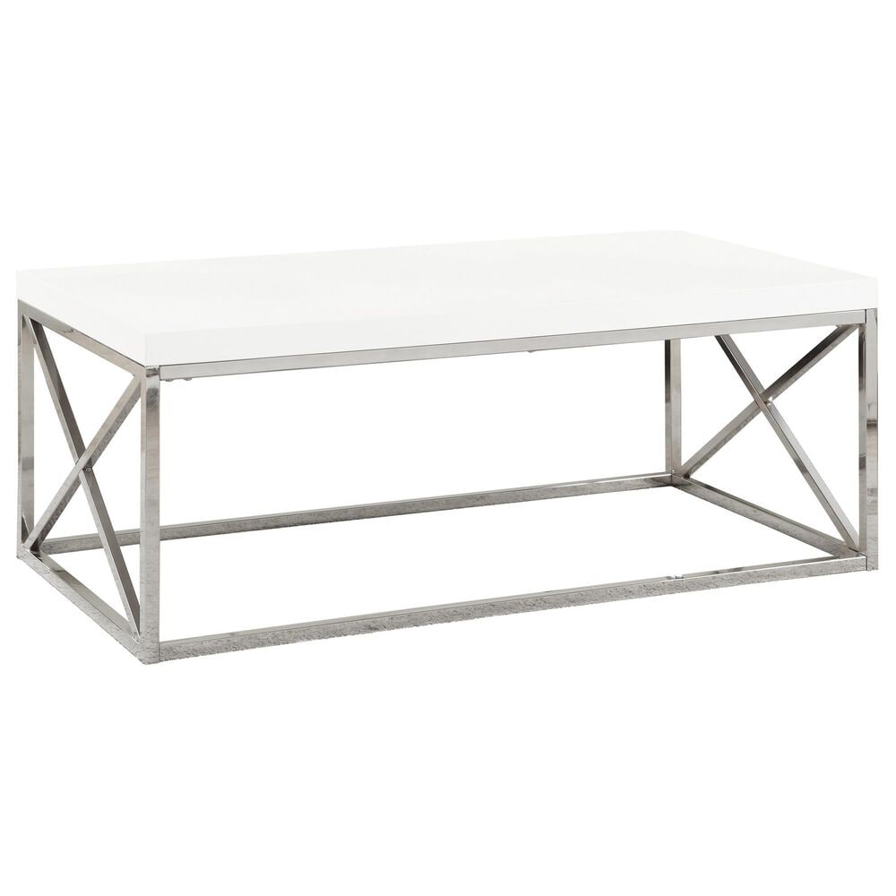 Monarch Specialties Cocktail Table in Glossy White and Chrome, , large