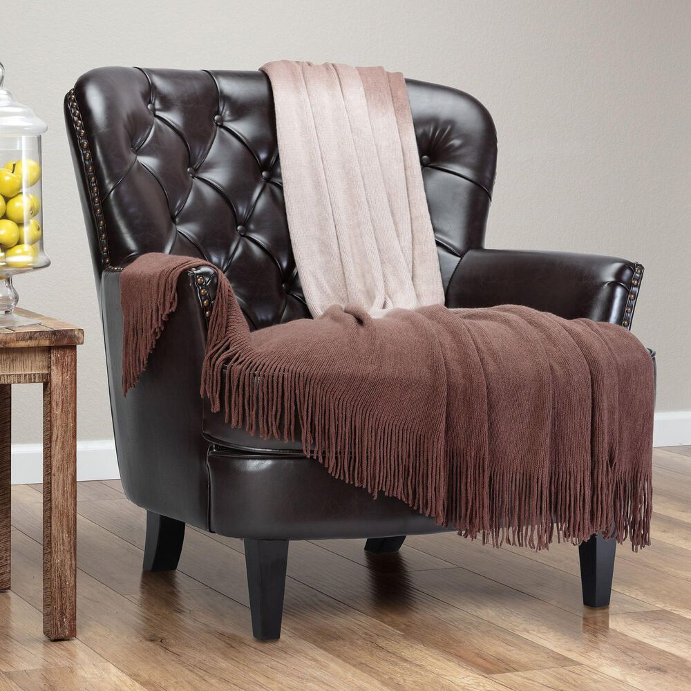 50&quot; x 65&quot; Ombre Frige Knit Throw in Fudge, , large